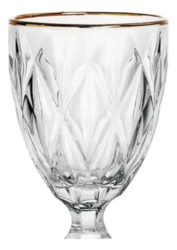 Copa De Cristal Con Borde Dorado 340ml Set X6 Unid.