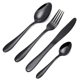 Set De Cubiertos Premium Caja 24 Piezas Color Negro