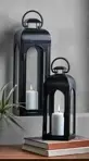 Farol Porta Vela Fanal Metálico Con Vidrio Set X2 Premium