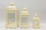 Juego Set X3 Farol Con Fanal Beige Con Vidrio Porta Vela
