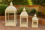 Juego Set X3 Farol Con Fanal Beige Con Vidrio Porta Vela