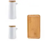 Set X2 Jarra Cerámica Blanca De Condimentos Liquidos