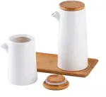 Set X2 Jarra Cerámica Blanca De Condimentos Liquidos