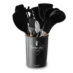 Set de Utensilios Silicona 12 Piezas Mango Madera Negro