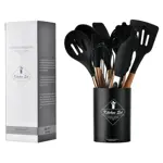 Set de Utensilios Silicona 12 Piezas Mango Madera Negro