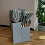 Set De 19 Utensilios De Cocina Mango Madera/silicona Gris