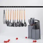 Set De 19 Utensilios De Cocina Mango Madera/silicona Gris