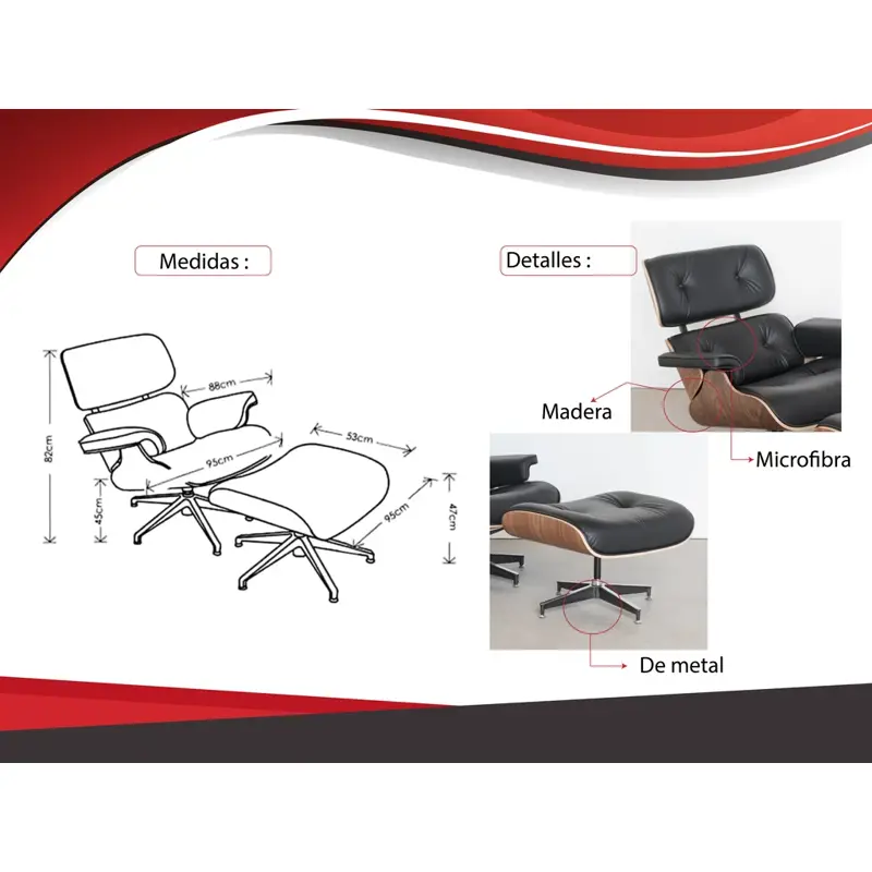 Sillon Eames Miller Reclinable Microfibra Apoyapiés Oficina