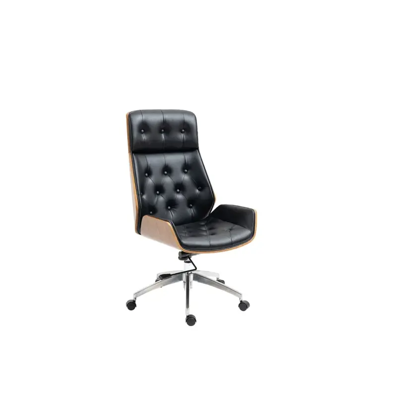 Silla de Oficina Premium Sillon Gerencial Madera Capitone negro