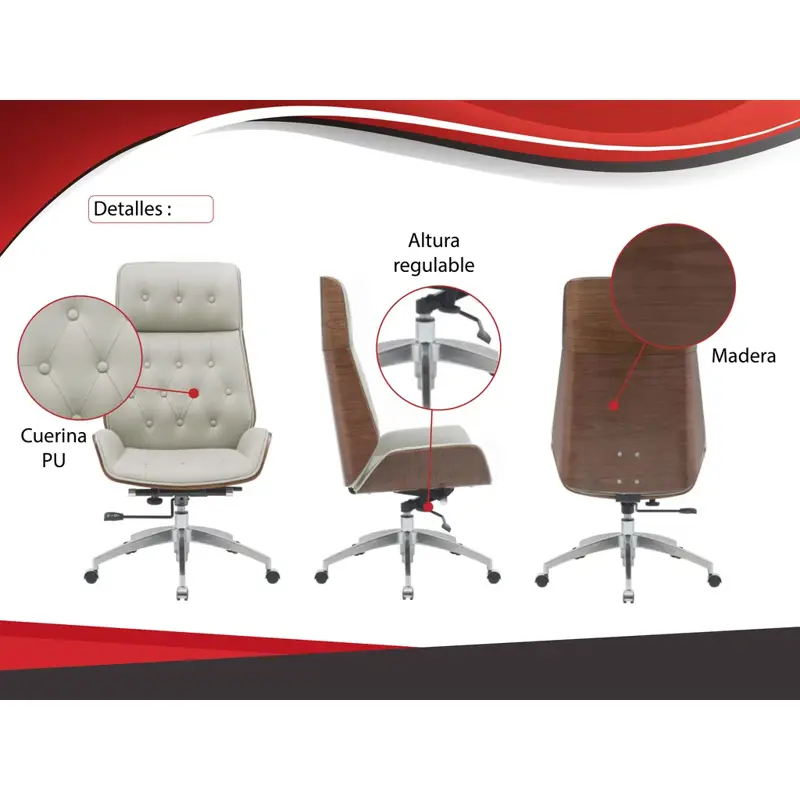 Silla de Oficina Premium Sillon Gerencial Madera Capitone negro