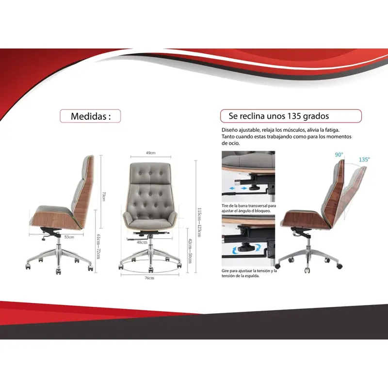 Silla de Oficina Premium Sillon Gerencial Madera Capitone negro