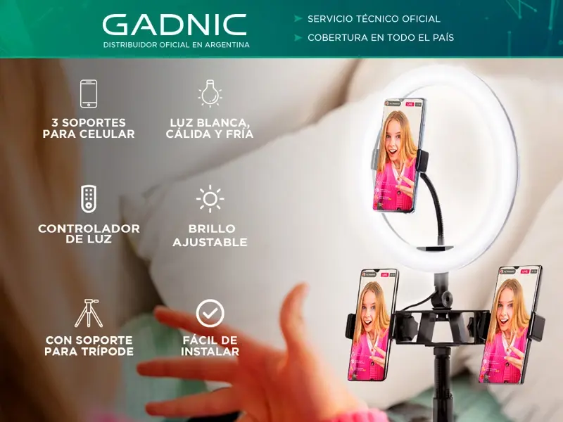 Aro de Luz Gadnic con Soporte para 3 Dispositivos
