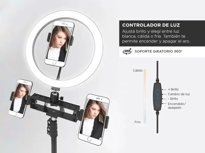 Aro de Luz Gadnic con Soporte para 3 Dispositivos
