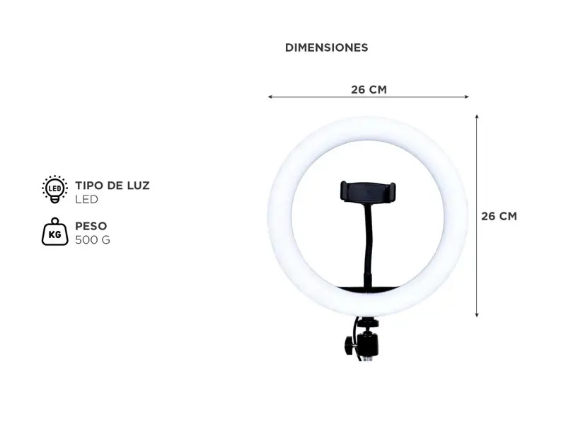 Aro de Luz Gadnic con Soporte para 3 Dispositivos
