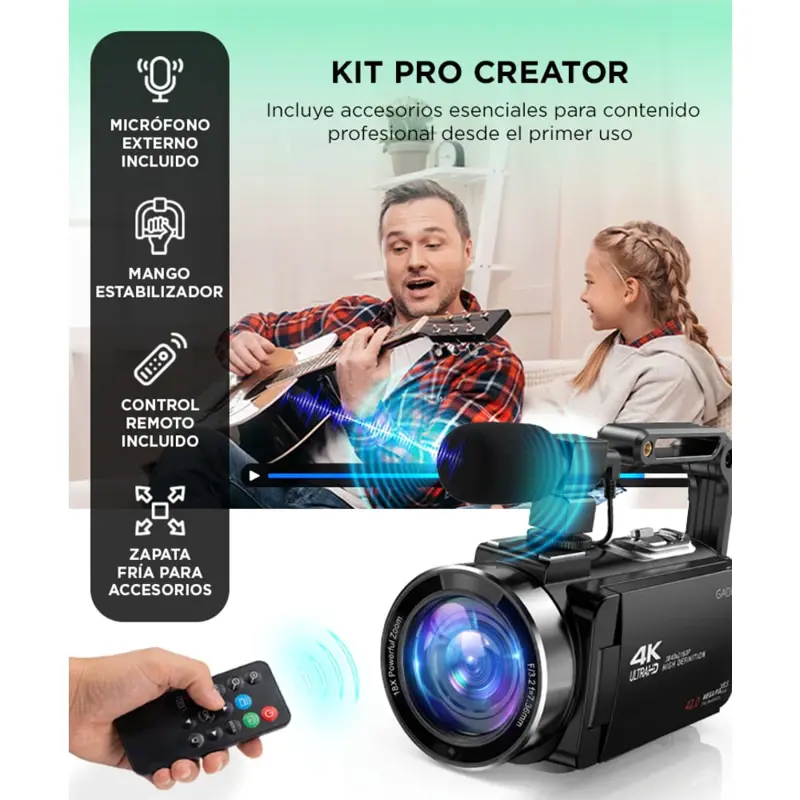 Cámara Filmadora 4K Gadnic Con Micrófono Y Estabilizador Pantalla Abatible IPS 3