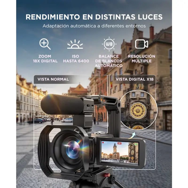 Cámara Filmadora 4K Gadnic Con Micrófono Y Estabilizador Pantalla Abatible IPS 3