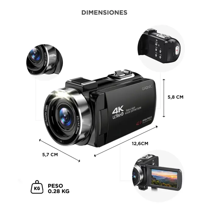 Cámara Filmadora 4K Gadnic Con Micrófono Y Estabilizador Pantalla Abatible IPS 3