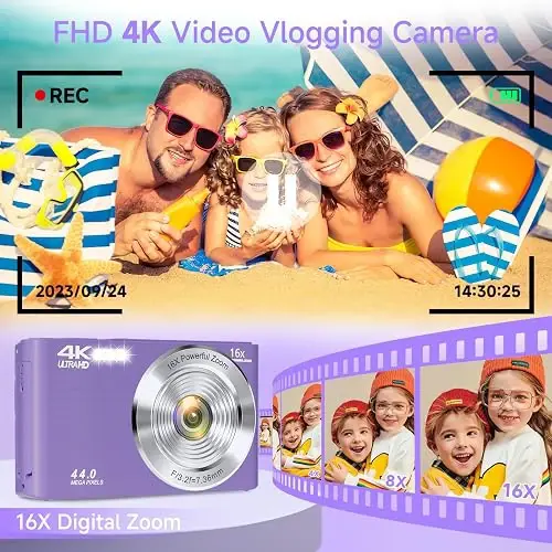 Camara Digital Smartklik Dc06 Fhd 4k 44mp Tarjeta Sd 64gb Purple