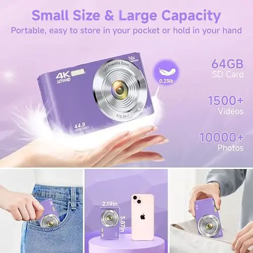 Camara Digital Smartklik Dc06 Fhd 4k 44mp Tarjeta Sd 64gb Purple