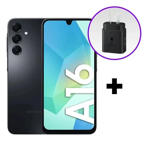 Combo Celular Samsung A16 128GB/4GB Black + Cargador 25W