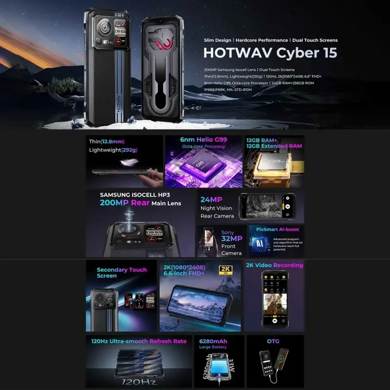Smartphone HOTWAV Cyber 15 256GB 200MP Resistente Knight Black Add US ...