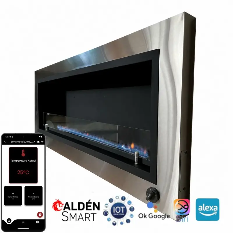 Chimenea moderna Calden Paris TB embutir 120 cm Acero Inoxidable con Termostato Smart