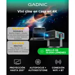 Proyector Gadnic 4K 10.000 Lúmenes AutoFocus AutoKeystone Android 12 Cable HDMI 1.5mts