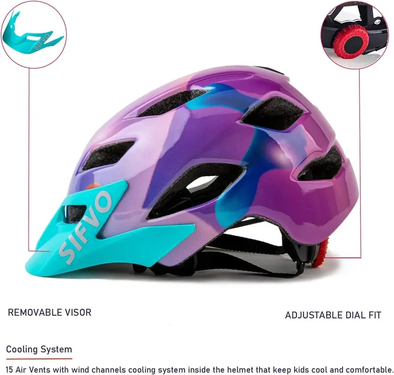 Casco Bicicleta Niños SIFVO Ajustable Ligero Visor 50 57cm