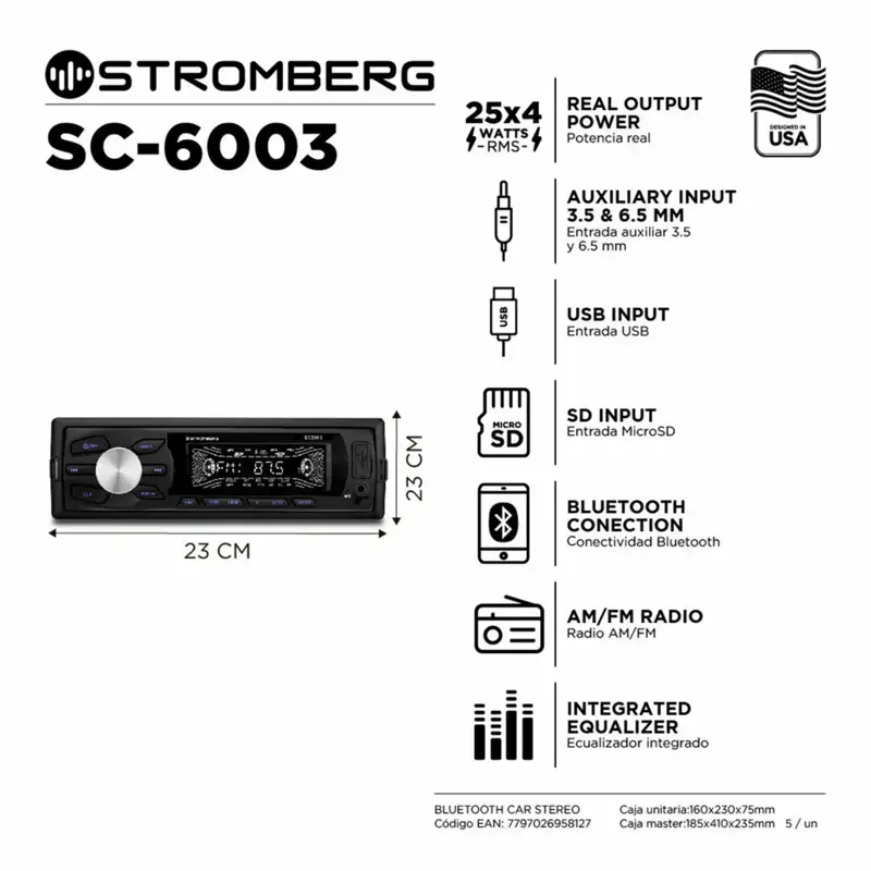 Autoestéreo Stromberg Bluetooth USB SC 6003