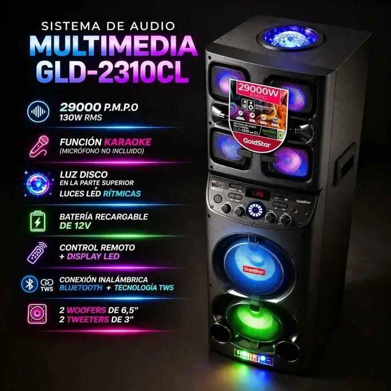 Torre de sonido Goldstar Led Karaoke Bluetooth GLD 2310CL