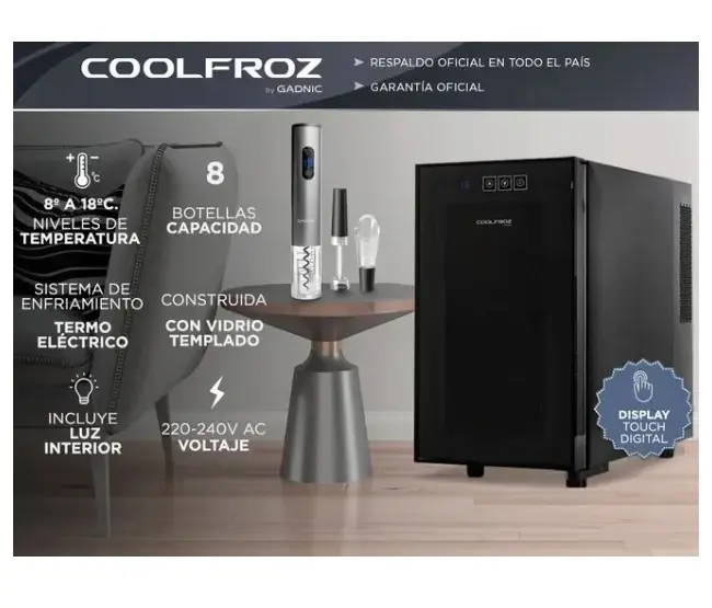 Cava De Vino Coolfroz WCTE0008 8 Botellas + Sacacorchos Automático Gadnic