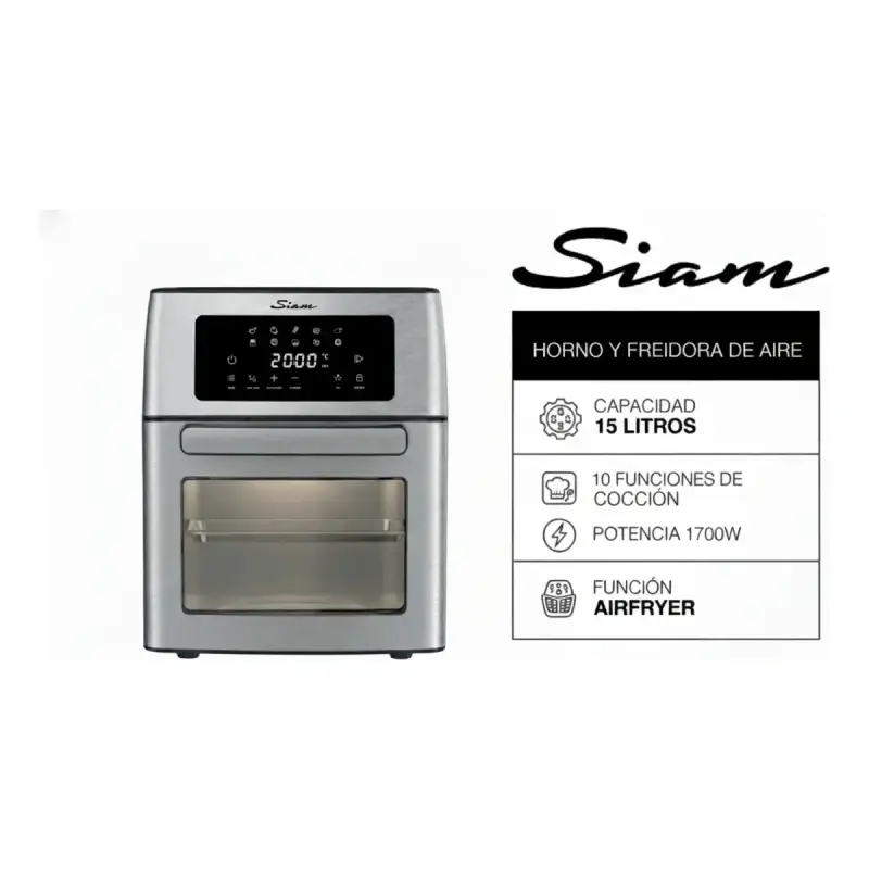 Horno Grill con Freidora de Aire Siam 15L 1700 W Plateado HGFSIS1524 NS