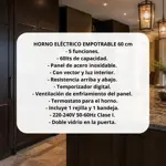 Horno Electrico Empotrable Niviko 60 Litros 60cm 5 Funciones