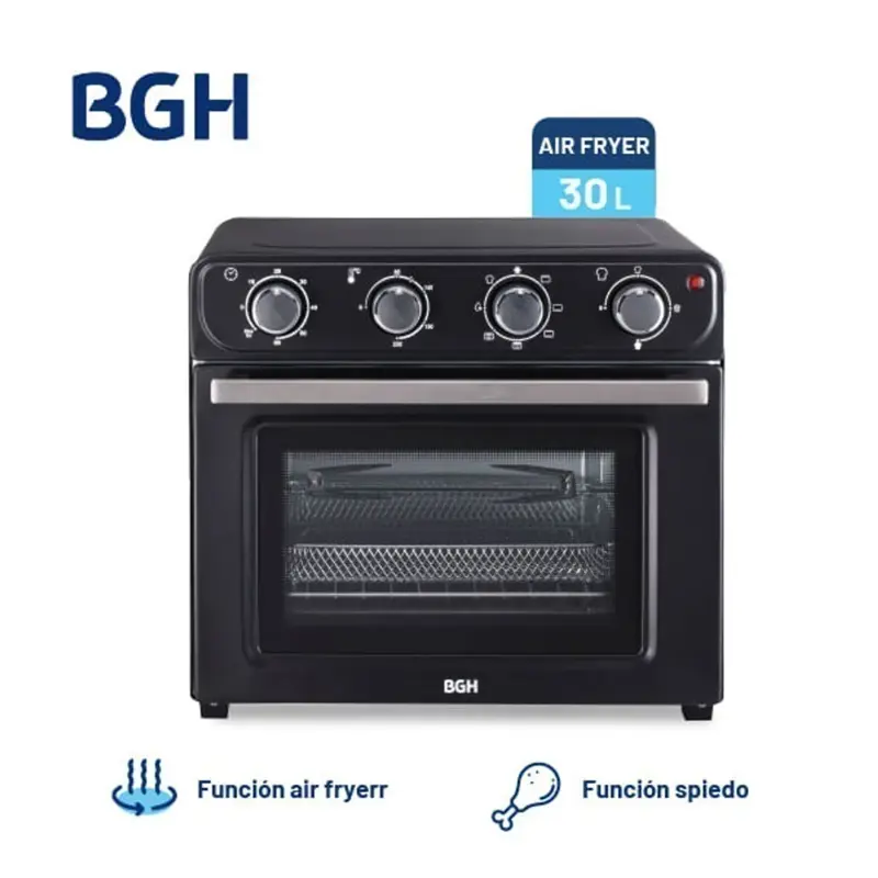 Horno Electrico BGH Mecanico Negro Air 30Lts C/Airfryer Spiedo BHE30FN25T
