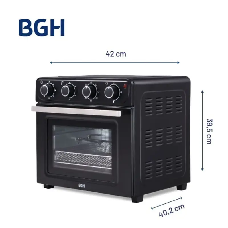 Horno Electrico BGH Mecanico Negro Air 30Lts C/Airfryer Spiedo BHE30FN25T