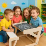 Pizarra Infantil Mesa Pupitre De Dibujo Melamina Con Silla Blanco