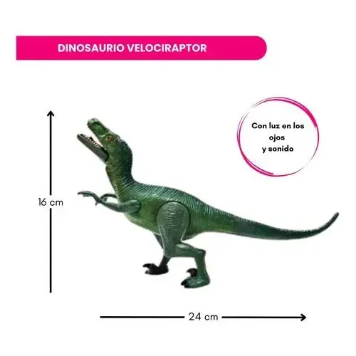 DINOSAURIO VELOCIRAPTOR CON LUZ Y SONIDO