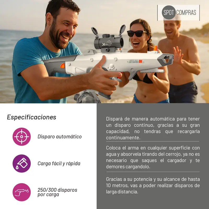 Pistola De Agua Eléctrica Automática Con Gafas - Alcance De 7-10 M, Batería USB, Juego De Verano Para Niños Y Adultos (Azul)