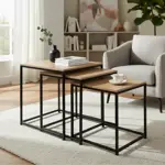 Mesa Nido Cuadrada Estilo Industrial Set X3 Unidades Hierro