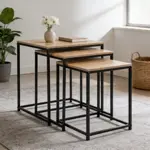 Mesa Nido Cuadrada Estilo Industrial Set X3 Unidades Hierro