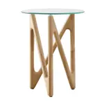 Mesa Baja Fever Ratona 40 Cm, Patas Madera Y Vidrio Templado