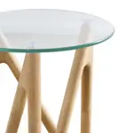 Mesa Baja Fever Ratona 40 Cm, Patas Madera Y Vidrio Templado