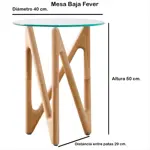 Mesa Baja Fever Ratona 40 Cm, Patas Madera Y Vidrio Templado