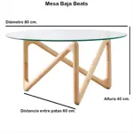 Mesa Baja Beats Ratona 80 Cm Patas Madera Y Vidrio Templado.