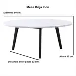 Mesa Baja - Ratona Icon Símil Mármol Patas De Madera 80 Cm. Negro