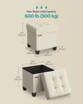 Otomana de almacenamiento SONGMICS, color crema, 38 x 38 x 40 cm, carga de 300 kg