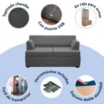 Sillón Smart 2 Cuerpos Living Box ® c/Puerto USB En Caja para armar - GRIS