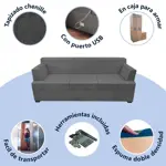 Sillón Smart 3 Cuerpos Living Box ® c/Puerto USB En Caja para armar GRIS