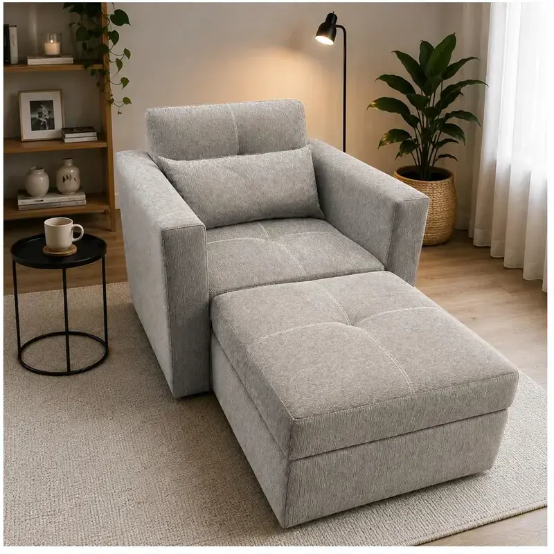 Poltrona Versa 75 x 78 con Puff Chenille Stone