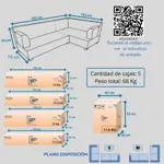 Sillón Smart 3+2 Cuerpos Living Box ® c/Puerto USB En Caja para armar. Izquierdo - GRIS